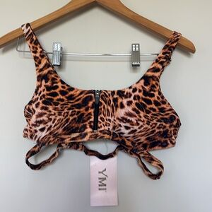 YMI Cheetah Printed Zip Front Bikini Top Sz L NWT